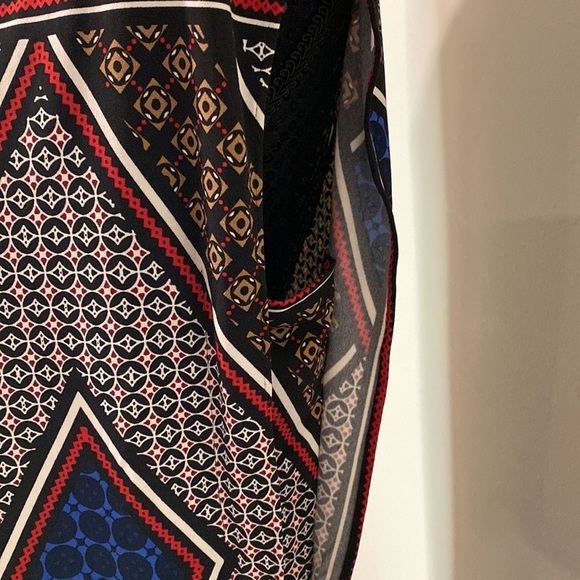 Worthington geometric print shift dress crossover front exposed zipper back M - Picture 6 of 10